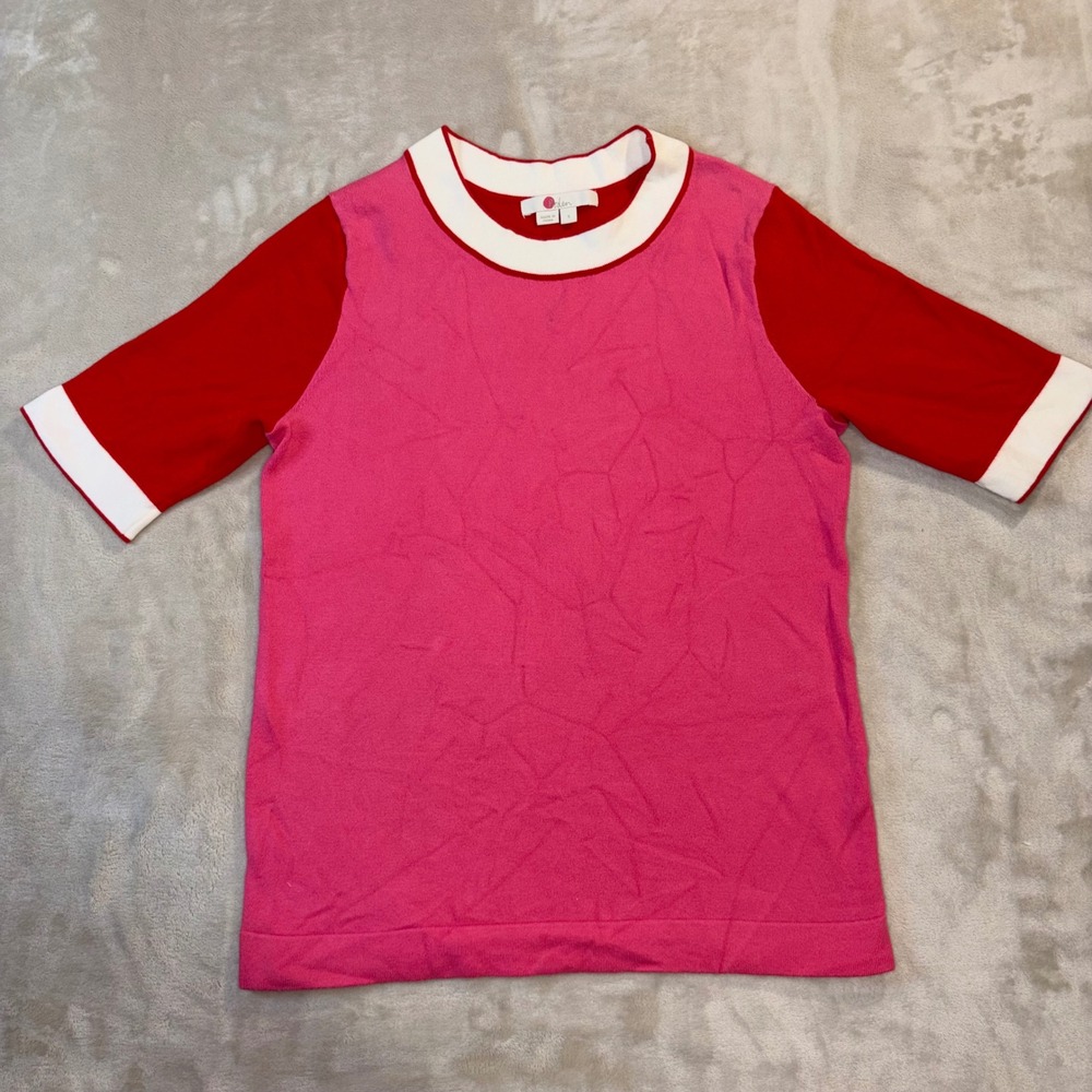 Boden Womens Pink Red Colorblock Short Sleeve Knit Sweater K0309 Size S